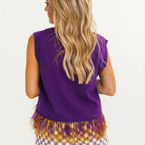 LSU 'Geaux Tigers' Feather Bottom Tank Sweater | Queen Of Sparkles