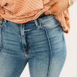 Happi Pintuck Flare Jeans | Med Light Wash