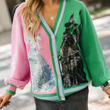 Licensed Colorblock Glinda & Elphaba Button Up Cardigan | Queen Of Sparkles