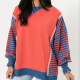 Good Vibes Stripe Crew | Coral
