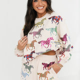 Beige Multi Print Horse Short | Queen Of Sparkles
