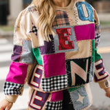 Beige Mutli Queen Patchwork Sweatshirt | Queen Of Sparkles
