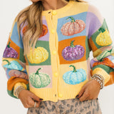 Pastel Colorblock Pumpkin Button Up Cardigan | Queen Of Sparkles