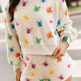 Ivory Multi Beaded Spider Sweatshirt | Queen Of Sparkles