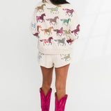 Beige Multi Print Horse Short | Queen Of Sparkles