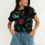 Black Multi Sea Icon Outline Tee | Queen Of Sparkles