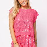Neon Pink Full Sequin Zig Zag Sweater Short | Queen Of Sparkles