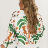 White Palm Tree & Jaguar V Neck Sweatshirt | Queen Of Sparkles