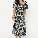 Fallen Petals Midi Dress | Black