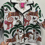 White & Black Trim Safari Button Up Top | Queen Of Sparkles