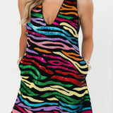 Black Rainbow Tiger Denim V Dress | Queen Of Sparkles