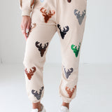 Beige Deer Head Joggers | Queen Of Sparkles