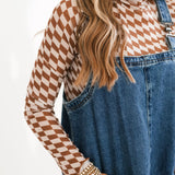 Checkered Sheer Long Sleeve Top | Mocha