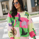 Licensed Lavender, Pink & Green Checkered Wicked Icon Sweatshirt | Queen Of Sparkles