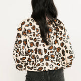 Ivory Leopard Mock Neck Sweatshirt With Light Pink Trim | Queen Of Sparkles