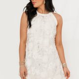 Sequin Floral Sheath Dress | Ivory