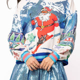 White & Blue Vintage Skiing Santa Sweatshirt