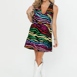 Black Rainbow Tiger Denim V Dress | Queen Of Sparkles