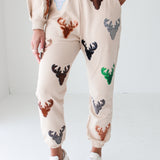 Beige Deer Head Joggers | Queen Of Sparkles