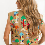 Tan Multi Fish Bones Button Up Tank | Queen Of Sparkles
