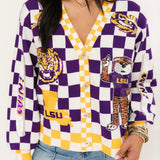 Licensed LSU Checkered Team Icons Cardigan | Queen Of Sparkles