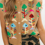 Tan Multi Fish Bones Button Up Tank | Queen Of Sparkles
