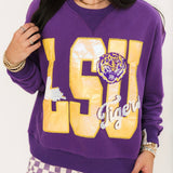 Licensed LSU Metallic Word With Icons Sweatshirt | Queen Of Sparkles