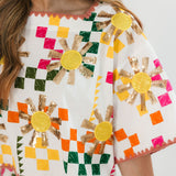 White Multi Checkered Sun Top | Queen Of Sparkles