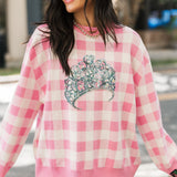 Licensed Pink & White Gingham Glinda Crown Sweater | Queen Of Sparkles