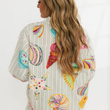 Stripe Button Up Multi Shell Long Sleeve Top | Queen Of Sparkles