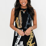 Black 'JAZZ' Instrument Tank Dress | Queen Of Sparkles