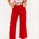 Meg High Rise Wide Leg Raw Hem | Ruby Red