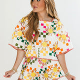 White Multi Checkered Sun Top | Queen Of Sparkles