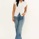 Happi Pintuck Flare Jeans | Med Light Wash