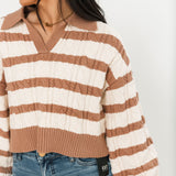 Josie Striped Knit Sweater | Mocha Ivory