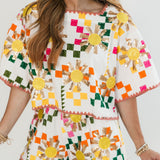 White Multi Checkered Sun Top | Queen Of Sparkles