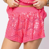 Neon Pink Full Sequin Zig Zag Sweater Short | Queen Of Sparkles