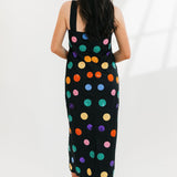 Black Multi Polka Dot Cotton Midi Dress | Queen Of Sparkles