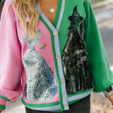 Licensed Colorblock Glinda & Elphaba Button Up Cardigan | Queen Of Sparkles