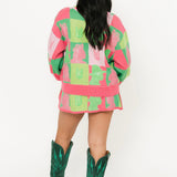 Licensed Pink & Green Colorblock Glinda and Elphaba Profile Cardigan | Queen Of Sparkles