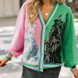 Licensed Colorblock Glinda & Elphaba Button Up Cardigan | Queen Of Sparkles