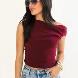Asymmetrical Sweater Top | Wine