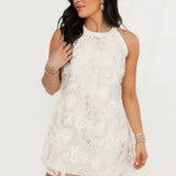 Sequin Floral Sheath Dress | Ivory
