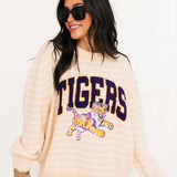 Licensed LSU Beige Stripe Vintage Team Sweater | Queen Of Sparkles