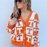 Orange & White Tennessee Checkered Cardigan | Queen Of Sparkles