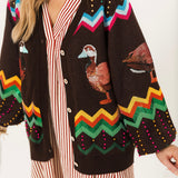 Brown Multi Zig Zag Duck Cardigan | Queen Of Sparkles