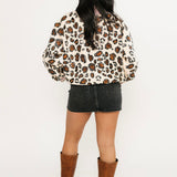 Ivory Leopard Mock Neck Sweatshirt With Light Pink Trim | Queen Of Sparkles