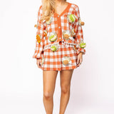 Orange Checker Knit Thanksgiving Food On Plate Skirt | Queen Of Sparkles