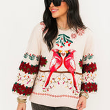 Beige Christmas Cardinals Under Mistletoe Sweatshirt | Queen of Sparkles