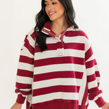 Rugby Striped Pullover | Burgundy